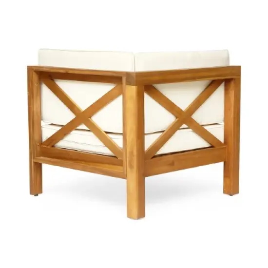 Christopher Knight Home Brava Outdoor Acacia Wood 5 Seater Sectional Sofa Set with Cushions image {6}