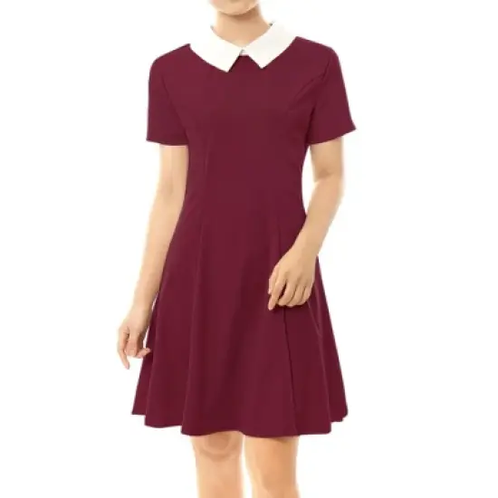 Allegra K Women's Contrast Doll Collar Short Sleeves Above Knee Flare Dress image {7}