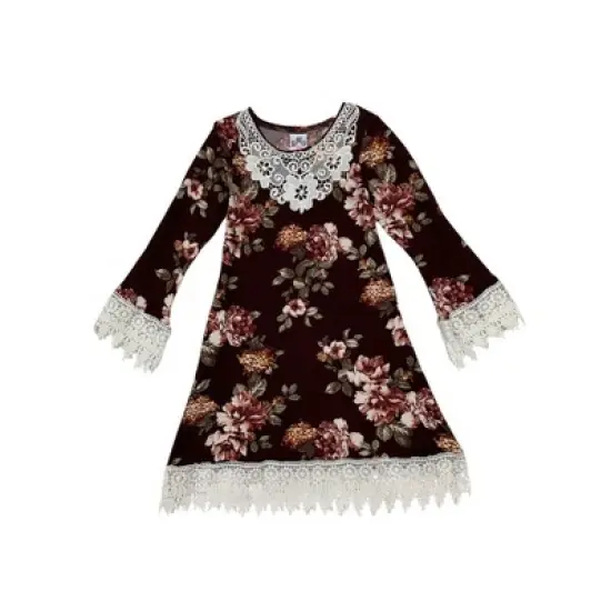 Girls Cranberry Dreams Floral Crochet Dress - Mia Belle Girls image {1}