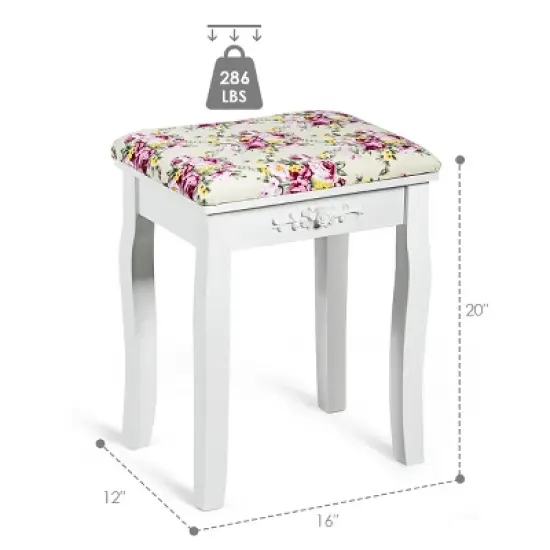Costway Vanity Wood Dressing Stool Padded Chair Makeup Cushion White Backless image {1}