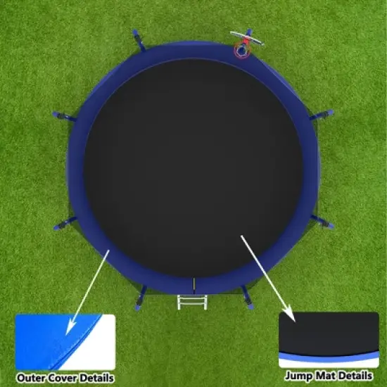 QingMoon 12FT UV Protected Trampoline  With Jumping Mat, Safety Fence Combination,Basketball,Ladder Recreational Trampoline For Kids And Adult image {7}