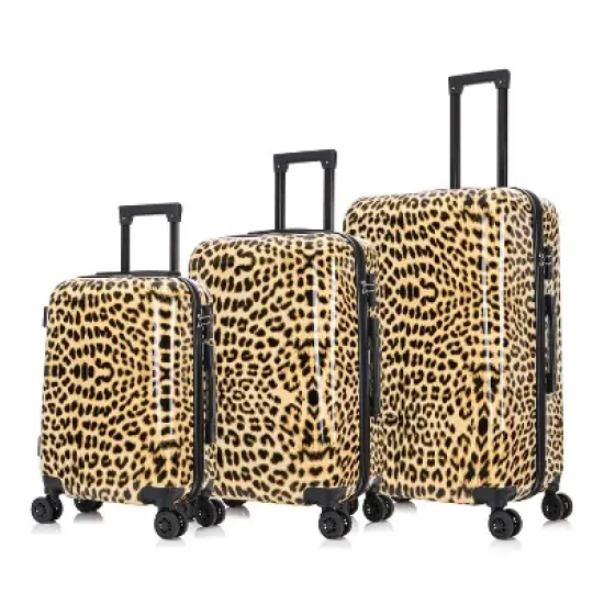 InUSA PRINTS Lightweight Hardside Checked Spinner 3pc Luggage Set - Cheetah image {1}