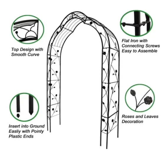 Lirago Metal Garden Arch with Double Gate Black Powder Coated Steel Trellis for Climbing Plants 99"H * 59"W * 15.3"D image {7}