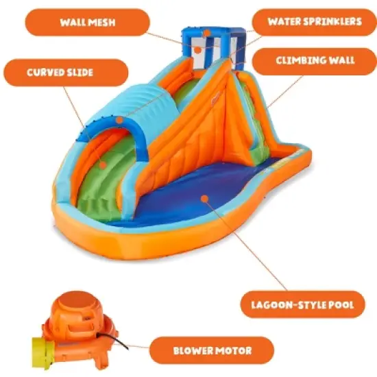 Banzai Surf Rider Kids Inflatable Outdoor Backyard Aqua Water Slide Splash Park with Climbing Wall, Tunnel Slide, and Lagoon Splash Pool image {3}