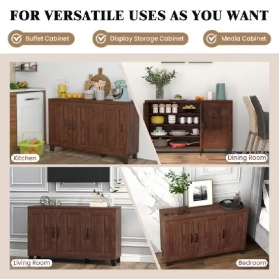 Costway 3-Door Buffet Sideboard Storage Credenza Cabinet Console Adjustable Shelf Brown/White Wash image {7}