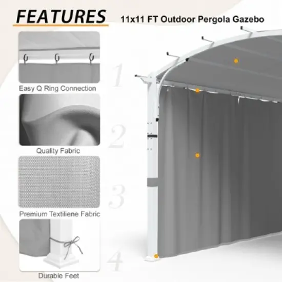 EAGLE PEAK 11'x11' Outdoor Textilene Top Pergola with Sidewalls, Gray image {2}
