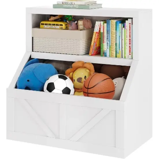 Acekool Kids Bookshelf and Toy Storage, 2-Tier Organizer with Lower Cabinet, Toddler Bookcase for Bedroom, Playroom, Classroom, Vintage White image {9}