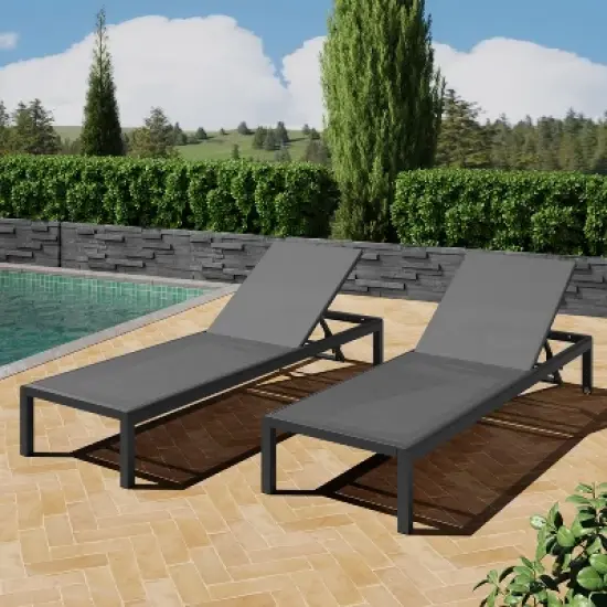 Syemin Patio Chaise Lounges Set of 2, Adjustable Outdoor Lounge Chairs for Pool, Deck, Beach,, Gray, 77.5"*25.25"*11.75" image {1}