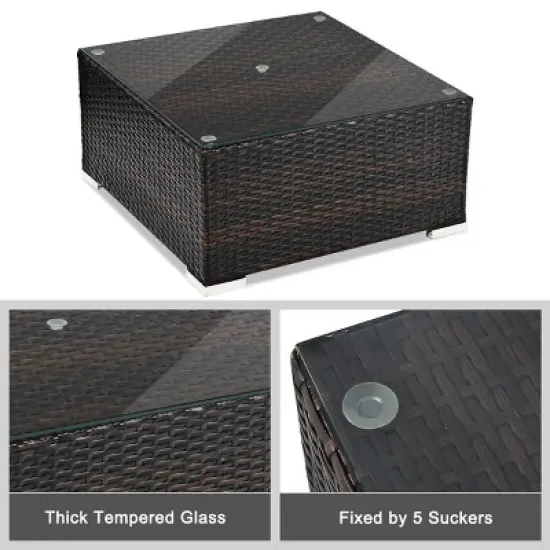 Costway 5PCS Patio Furniture Set Sectional Conversation Sofa Set w/ Coffee Table Blue image {8}