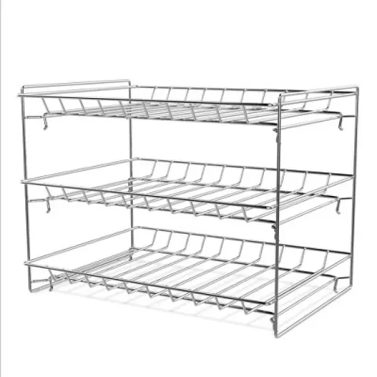 Hastings Home 3-Tier Can Dispenser Organizer Rack - Storage Accessory for Kitchen Pantry, Countertops, and Cabinets - Chrome image {2}