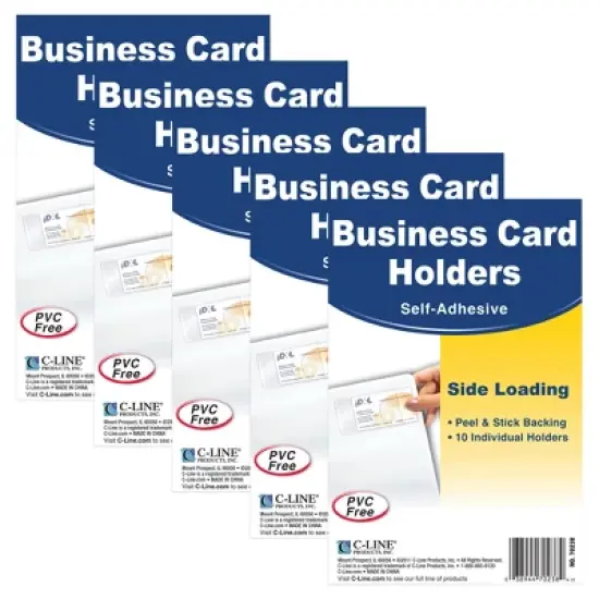 C-Line&reg; Self-Adhesive Business Card Holder, Side Load, 2" x 3-1/2", 10 Per Pack, 5 Packs image {6}