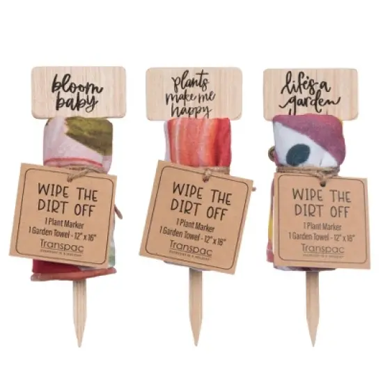 Transpac Plywood Plant Marker Fabric Garden Towel Home Decor Spring Kitchen Textiles Wood image {1}