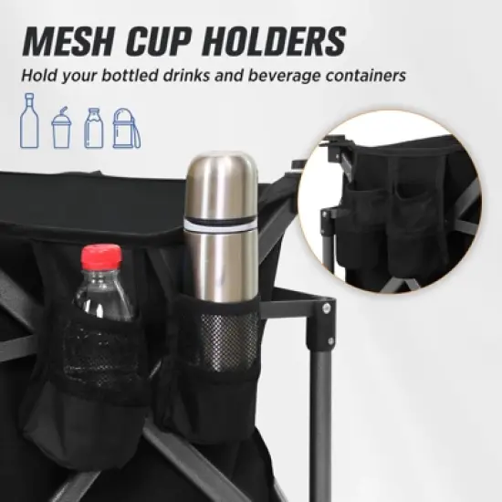 EAGLE PEAK Heavy-Duty Collapsible Folding Utility Wagon with Large Size Pocket and Cup Holders, Black image {4}