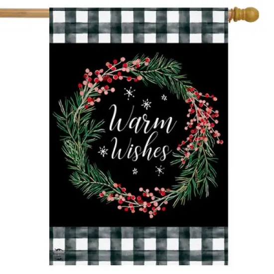 Warm Wishes Wreath Burlap Winter Christmas House Flag 40" x 28" Briarwood Lane image {1}