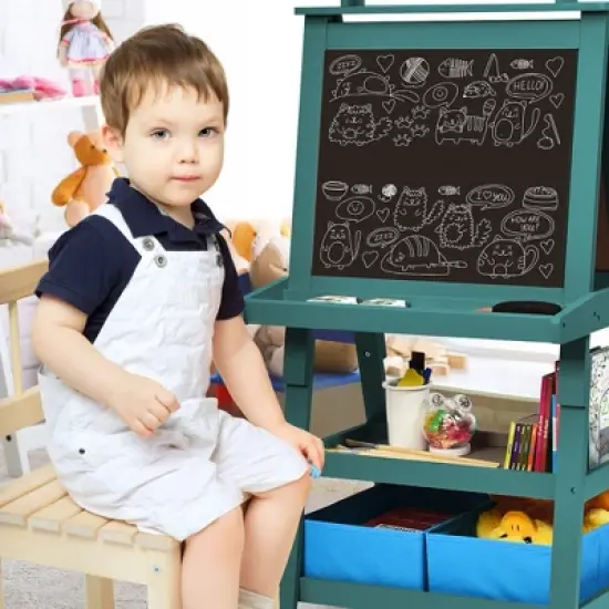 Costway 3 in 1 Double-Sided Wooden Kid's Art Easel Whiteboard image {1}