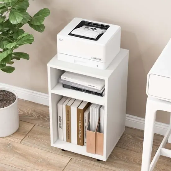 Costway Mobile File Cabinet Wooden Printer Stand Vertical Storage Organizer Home Office image {3}