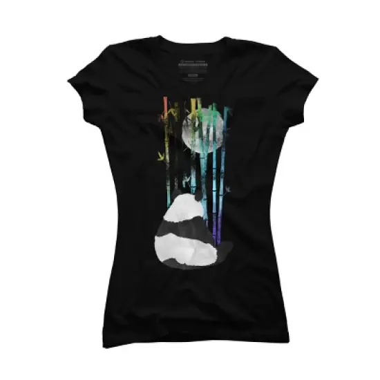 Junior's Design By Humans Panda, Bamboo & the Moon By ikaruz T-Shirt image {3}