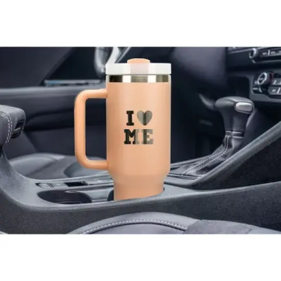 100 North I Love Me Heart Self Care Wrap-Around 40 Oz. Stainless Steel Water Bottle Coffee Mug, Spill & Leak Resistant, Travel Tumbler with Handle, image {4}