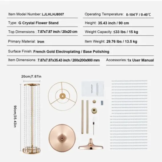 VEVOR 10PCS 35.43inchTall Crystal Wedding Flowers Stand,Luxurious Centerpieces Flower Vases Crystal Gold Vase Metal,Perfect for T-stage Wedding Party image {7}