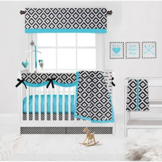 Bacati - Love Black/Turquoise set of 2 Small Side Crib Rail Guard Covers image {3}