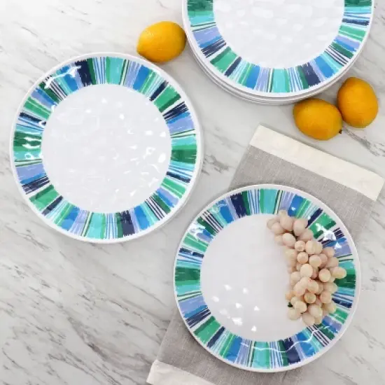 Gibson Home Tropical Sway Orleans 12 Piece 9 Inch Melamine Dessert Plate Set in Blue image {4}