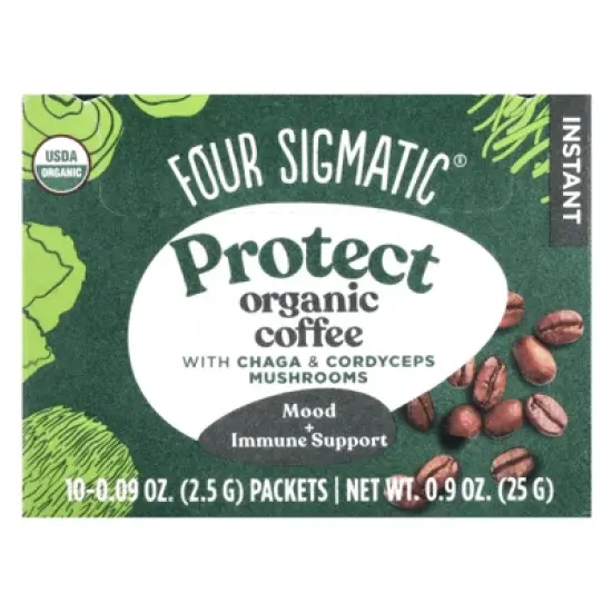 Four Sigmatic Protect, Instant Organic Coffee with Chaga & Cordyceps Mushrooms, Medium Roast, 10 Packets, 0.09 oz (2.5 g) Each image {3}