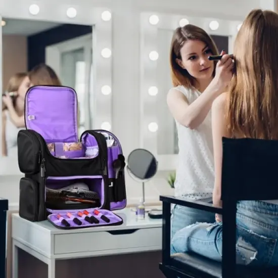 Byootique Portable Soft Sided Makeup Backpack Travel Barber Cosmetic Organizer image {6}