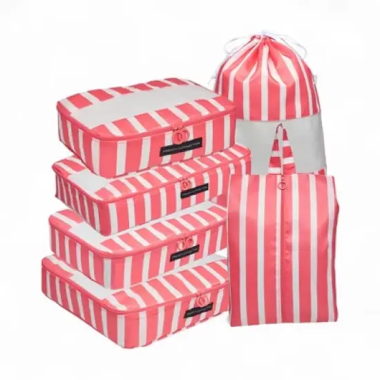 French Connection 6pc Packing Cube Set - Travel Storage Set for Luggage (Striped) image {8}