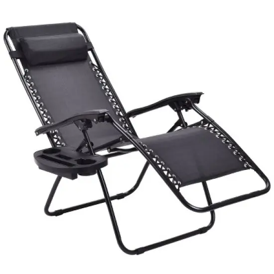 Costway 2 PCS Folding Zero Gravity Reclining Lounge Chairs Beach Patio with Utility Tray Black/Orange image {1}