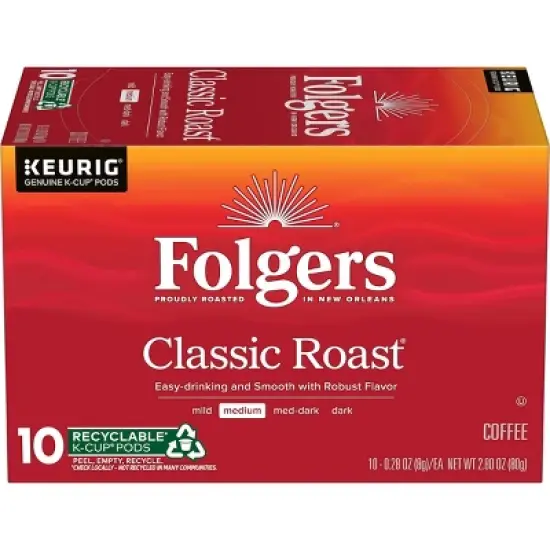 Folgers Classic Medium Roast Keurig K-Cup Coffee Pods - 10ct image {6}