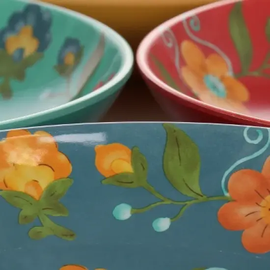 Laurie Gates California Designs Elena Amour 16 Piece Floral Round Melamine Dinnerware Set image {4}