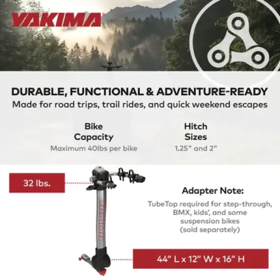 Yakima RidgeBack Tilt Away Hitch Bike Rack Carries Up to 2 Bikes, Fits 1.25 and 2 Inch Hitch Receiver for Cars, SUVs, and Trucks, Black image {5}