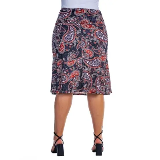 Womens Plus Size Grey Paisley Elastic Waist Knee Length Skirt image {2}