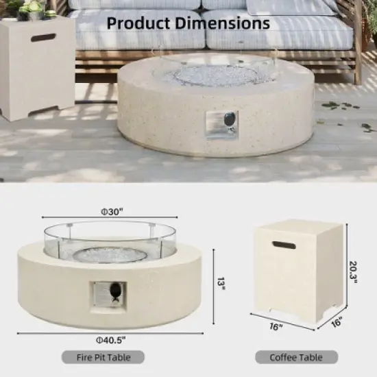 UPHA 42-inch Outdoor Round Magnesium Oxide Fire Pit Table Propane with Tank Cover and Wind Guard image {2}