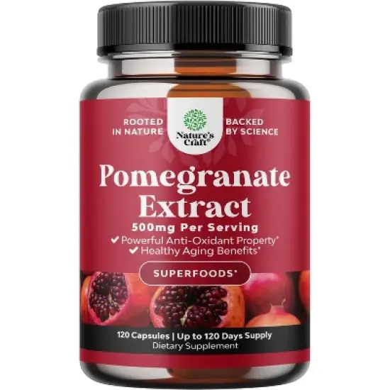 Pomegranate Extract Capsules, Supplement for Heart Health & Joint Support, Pomegranate Anti-Oxidant for Health Aging, Nature's Craft, 60, 120 or 180ct image {2}
