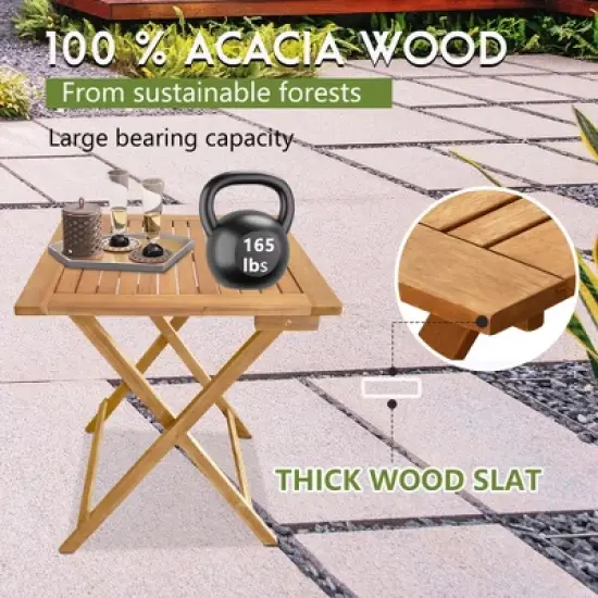 FDW Outdoor Bistro Set with 2 Chairs and Square Table for Pool Beach Backyard Balcony Porch Deck Garden Wooden Furniture, Natural image {3}