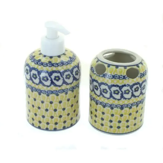 Blue Rose Polish Pottery 573 Ceramika Artystyczna Soap Dispenser & Toothbrush Holder image {7}
