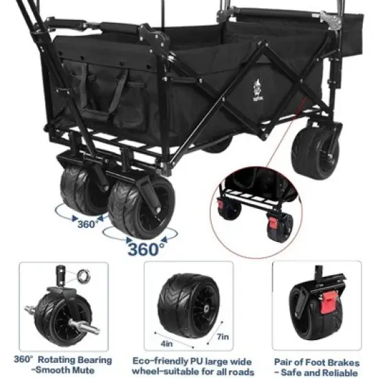 Collapsible Wagon 140L Wagons Carts Foldable with Removable Canopy, Folding Wagon Cart with Wheels for All-Terrain with Brake, Cooler Bag image {4}