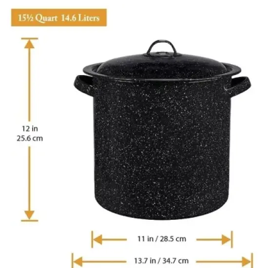 Granite Ware 15.5 Qt Stock Pot with Lid, Enameled Steel Perfect for Seafood, Steamer for Soups Or Sauces, Speckled Black image {2}