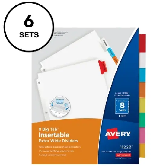 Avery Extra-Wide Big Tab Dividers, 8-Tab, 6 Sets (21211) image {8}