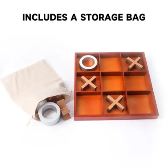 GSE 14" Giant Wooden Tic-Tac-Toe Game Set, Classic Family Travel Board Game for Kids and Adults image {3}