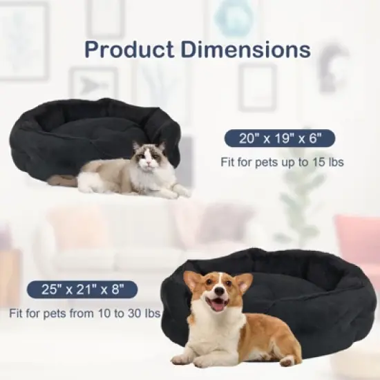 PureWags Small Dog Bed, Round Cat Bed Washable for Indoor Cats, Non-Slip Base and Removable Cushion, Pet Bed for Puppy and Kitten image {5}