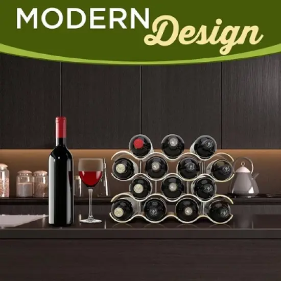 SereneLife 4-Tier Modular Wine Storage Rack, Bamboo, Holds 14 Bottles, image {4}
