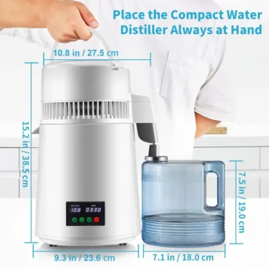 VEVOR 1.1Gal Water Distiller, 0.3Gal/H, 750W Distilled Water Maker Machine 0-99H Timing Set Temp Display, 304 Stainless Steel Countertop Distiller image {7}