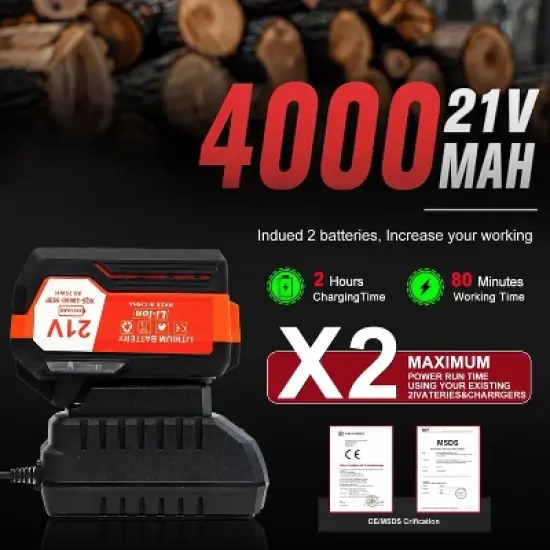 OUTIGO Cordless Electric Chainsaw, 1000W Brushless Chainsaw 12-Inch, 2 Replacement Chains & 1 Guide Bars & Charger image {1}