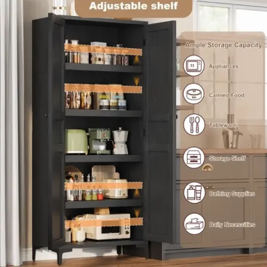 63 " Kitchen Pantry Cabinet 5 Tier Bathroom Cabinet with 4 Doors Adjustable Shelves image {8}