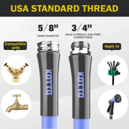 KOTTO Heavy Duty Garden Hose, 5/8" High Flow, Lightweight, Leak-Proof, Flexible Water Hose for Outdoors image {3}