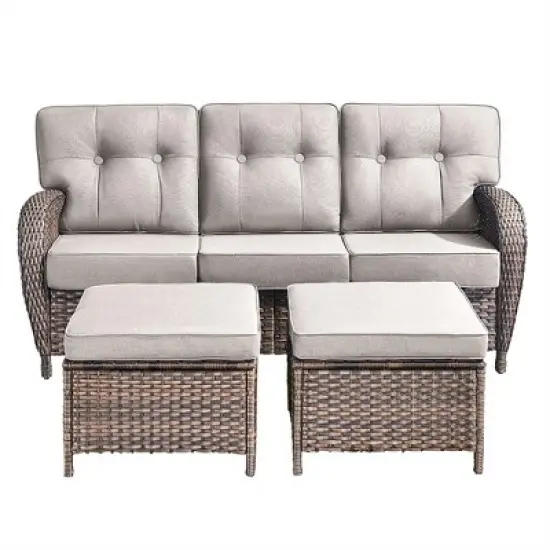 Gymojoy 3 Pieces Outdoor 3-Seat Sofa with Ottomans image {2}