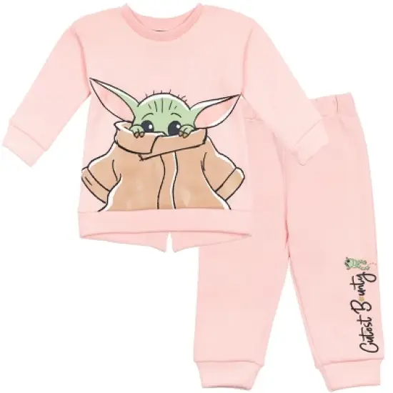 Star Wars The Mandalorian Baby Yoda Toddler Girls Fleece Sweatshirt & Pants Set Pink  image {9}