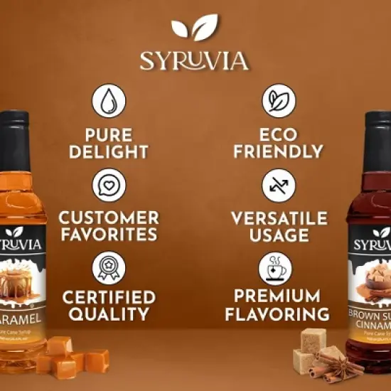 Syruvia Coffee Flavors Variety Pack: Caramel & Brown Sugar Cinnamon 25.4 fl oz Syrup image {4}